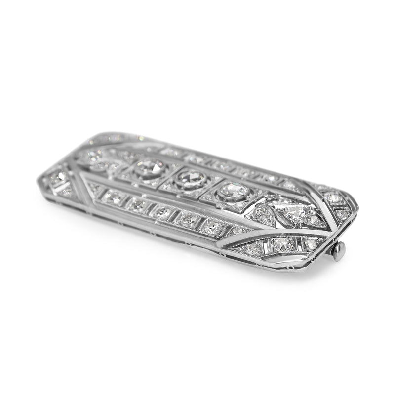 Platinum Art Deco Old and Rose Cut Diamond Brooch