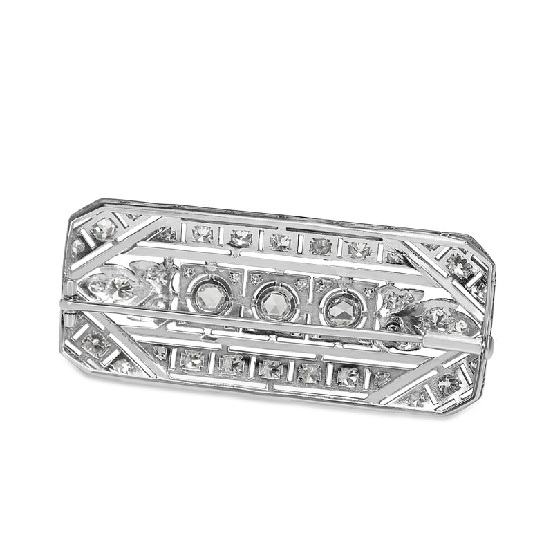 Platinum Art Deco Old and Rose Cut Diamond Brooch