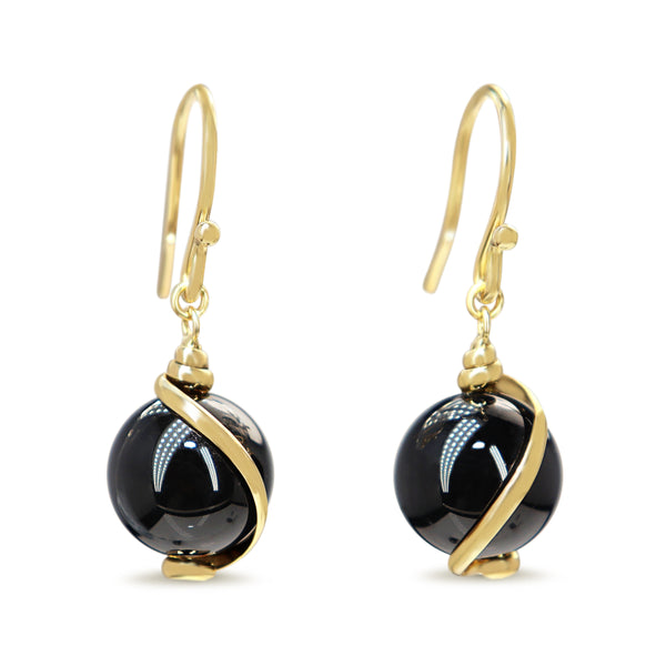 18ct Yellow Gold Onyx Drop Earrings