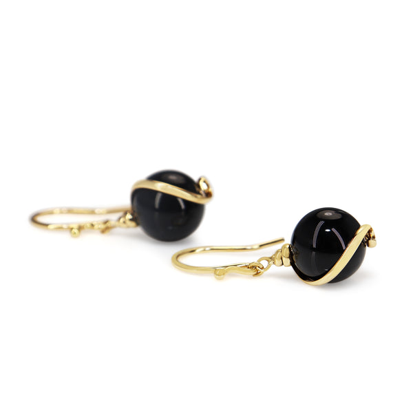 18ct Yellow Gold Onyx Drop Earrings