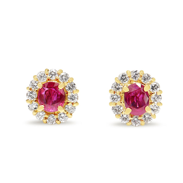 18ct Yellow Gold Ruby and Diamond Halo Stud Earrings