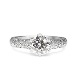 18ct White Gold Diamond Solitaire Ring With Pavé Diamond Band