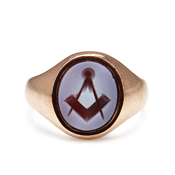 9ct Rose Gold Masonic Hardstone Signet Ring