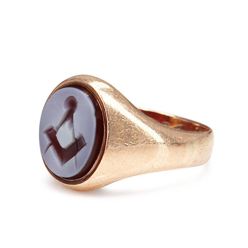 9ct Rose Gold Masonic Hardstone Signet Ring