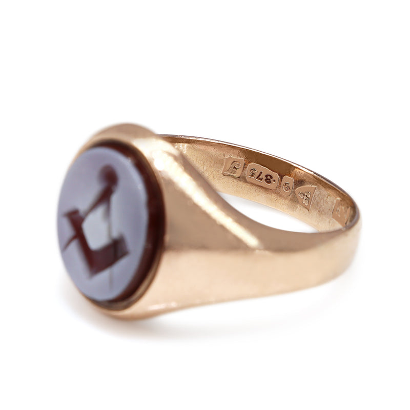 9ct Rose Gold Masonic Hardstone Signet Ring