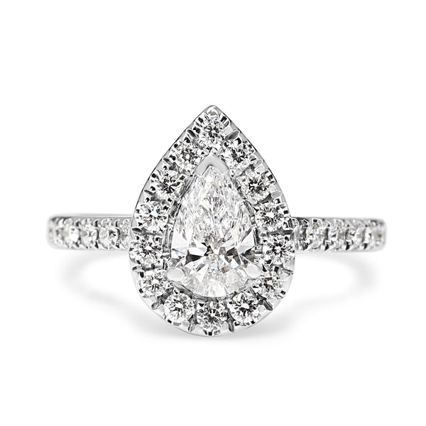 18ct White Gold Pear Halo Diamond Ring