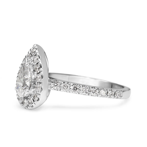 18ct White Gold Pear Halo Diamond Ring