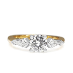 18ct Yellow and White Gold Brilliant and Kite Cut 3 Stone Diamond Ring