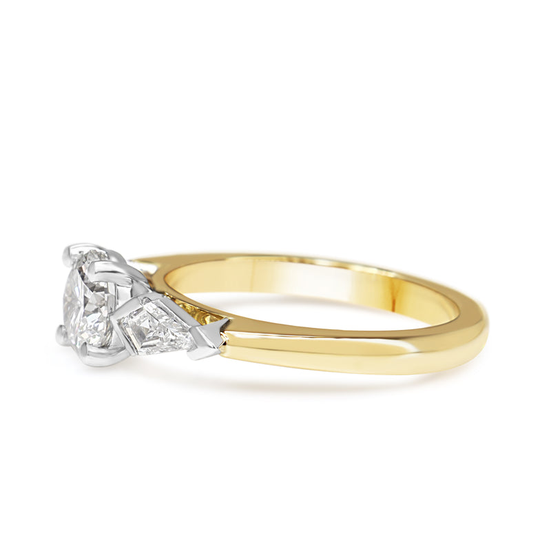 18ct Yellow and White Gold Brilliant and Kite Cut 3 Stone Diamond Ring