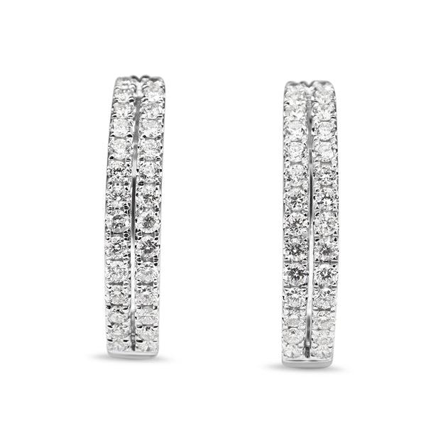 14ct White Gold Double Diamond Hoop Earrings