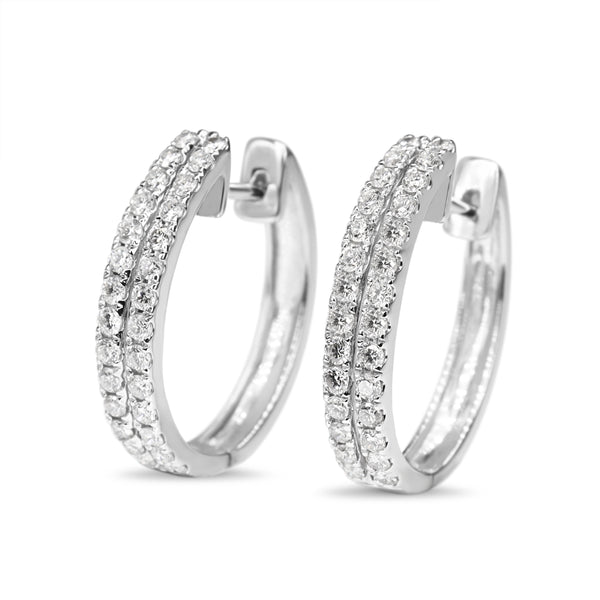 14ct White Gold Double Diamond Hoop Earrings