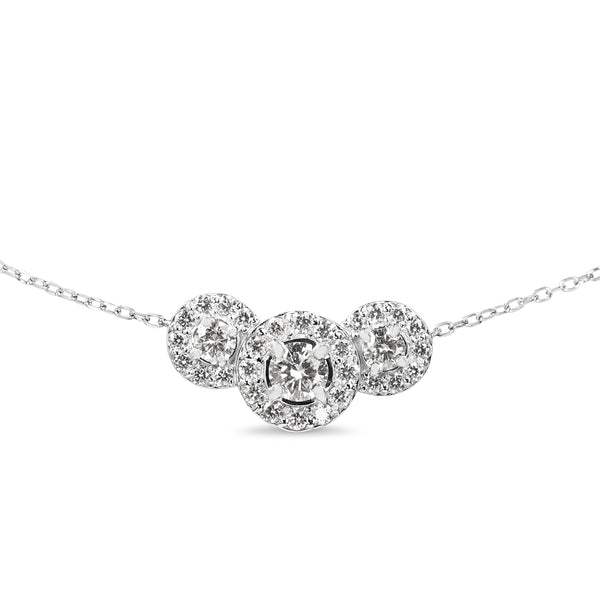 Platinum Triple Diamond Halo Necklace