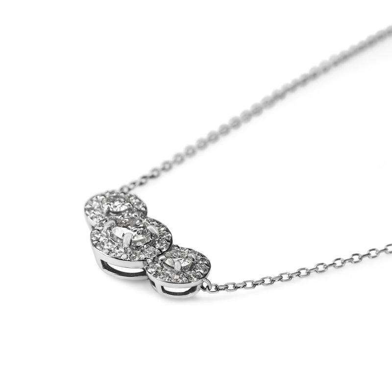 Platinum Triple Diamond Halo Necklace