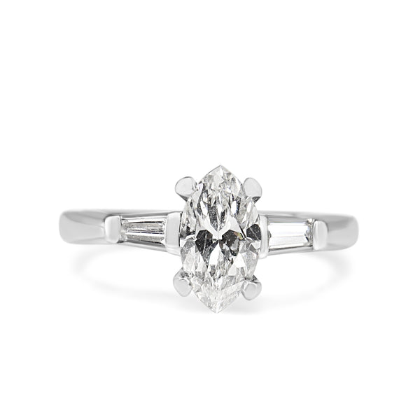 Platinum Marquise and Baguette Diamond Ring