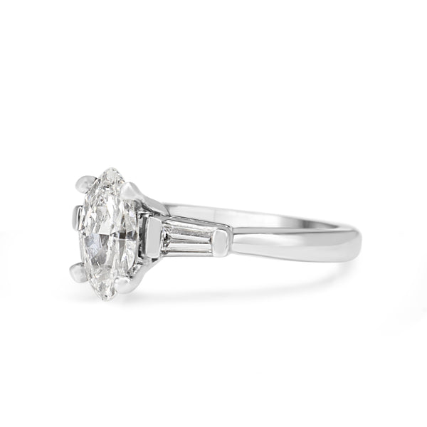 Platinum Marquise and Baguette Diamond Ring