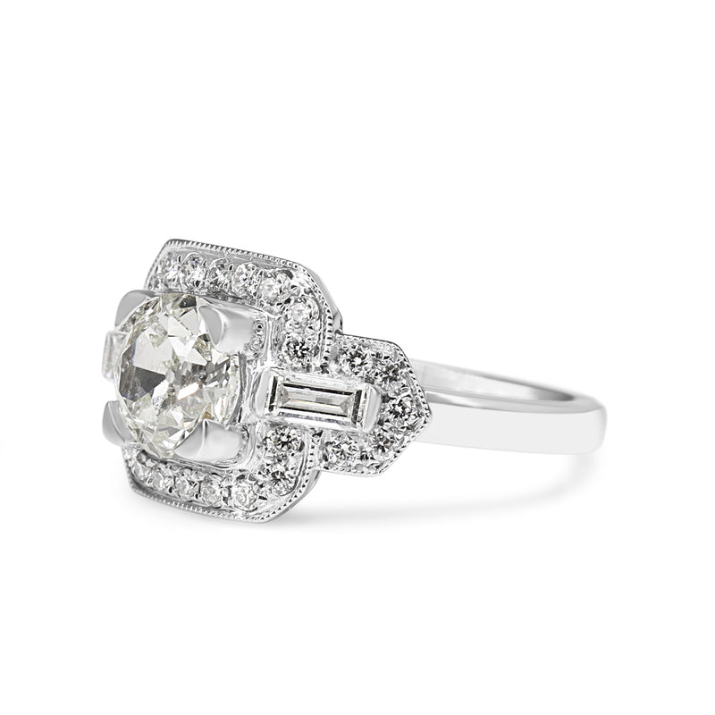 Platinum Art Deco Style Old Cut Diamond Ring