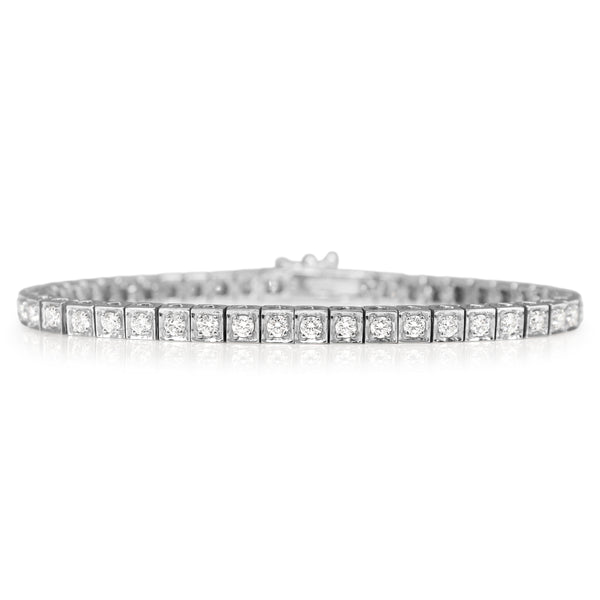 14ct White Gold Square Set Diamond Tennis Bracelet