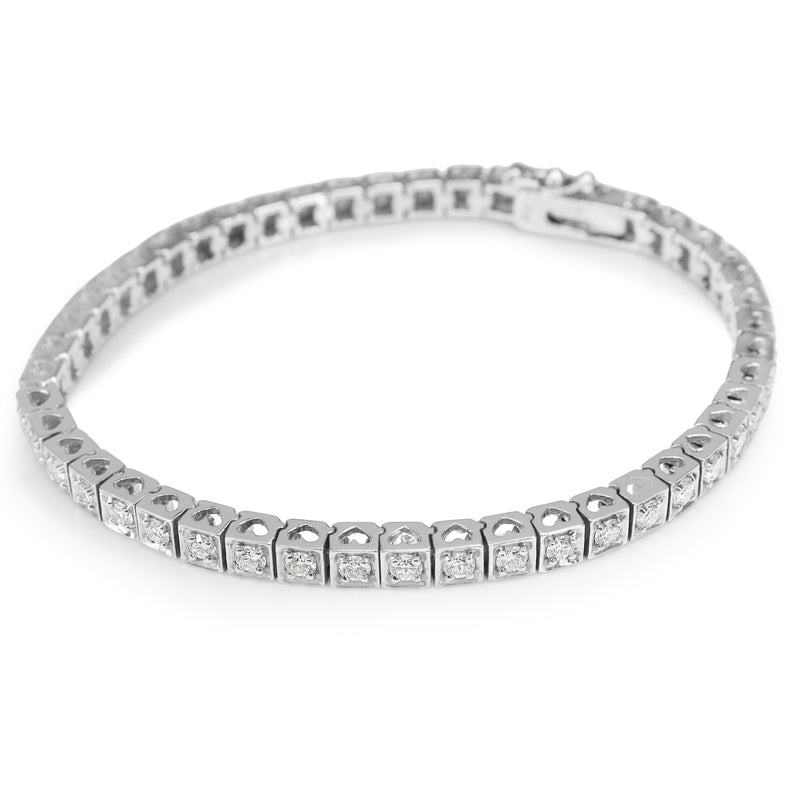 14ct White Gold Square Set Diamond Tennis Bracelet