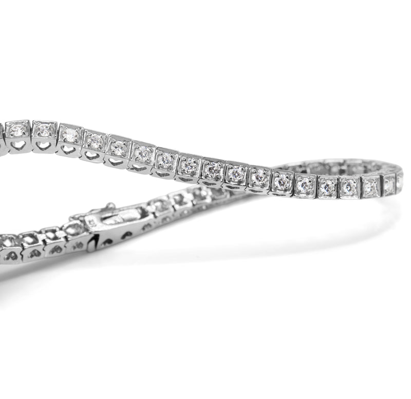 14ct White Gold Square Set Diamond Tennis Bracelet