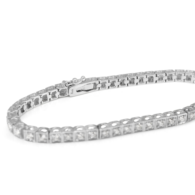 14ct White Gold Square Set Diamond Tennis Bracelet