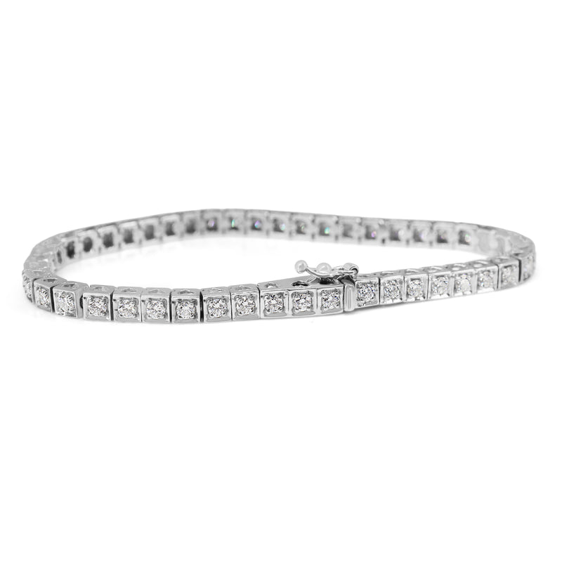 14ct White Gold Square Set Diamond Tennis Bracelet