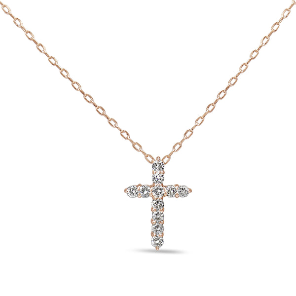 18ct Rose Gold Diamond Cross Necklace