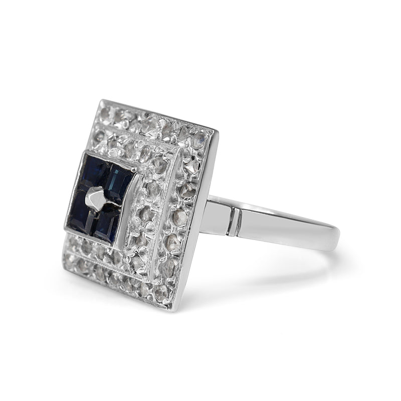 18ct White Gold and Palladium Sapphire and Rose Cut Diamond Ring