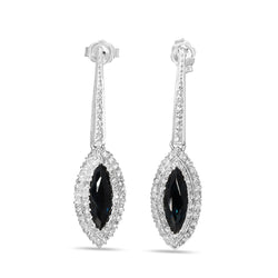 Palladium Sapphire and Single Cut Diamond Vintage Drop Earrings