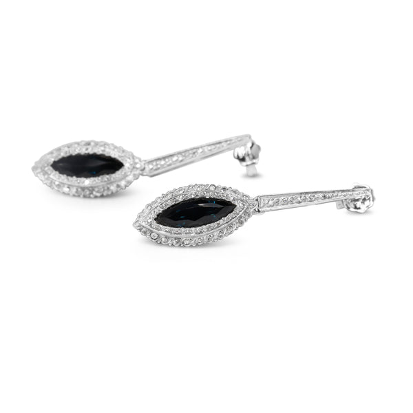 Palladium Sapphire and Single Cut Diamond Vintage Drop Earrings