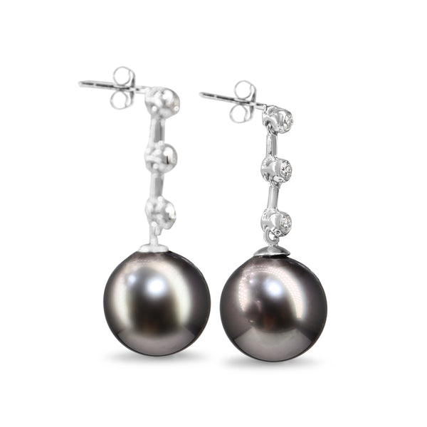 18ct White Gold 11mm Tahitian Pearl and Diamond Drop Earrings