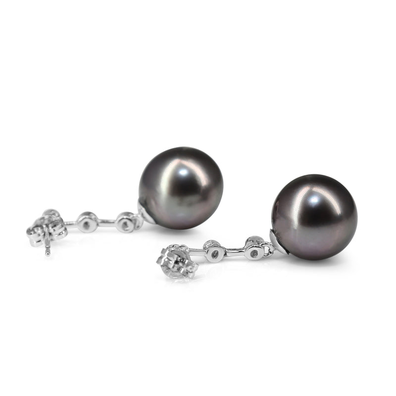 18ct White Gold 11mm Tahitian Pearl and Diamond Drop Earrings