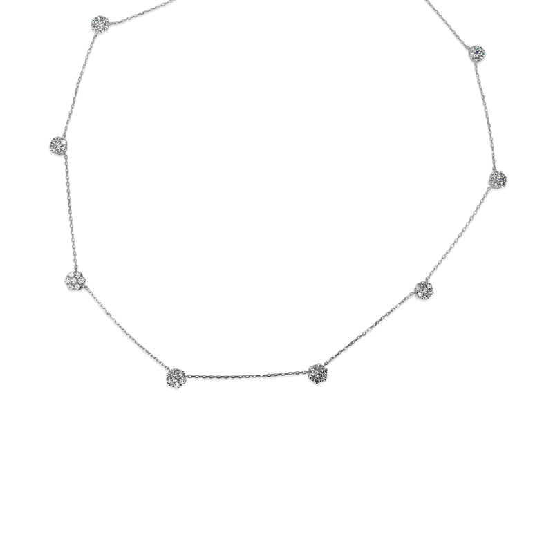 Platinum Diamond Cluster Chain Necklace