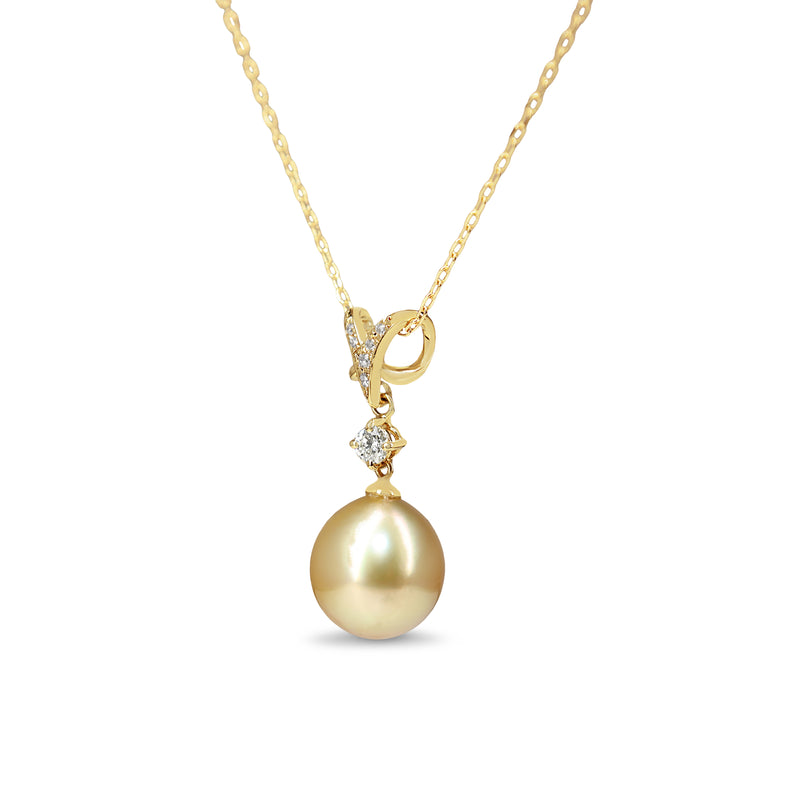 18ct Yellow Gold 10.5mm Golden South Sea Pearl and Diamond Necklace