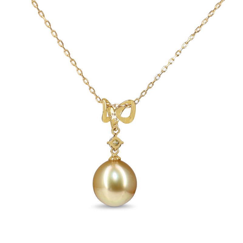 18ct Yellow Gold 10.5mm Golden South Sea Pearl and Diamond Necklace