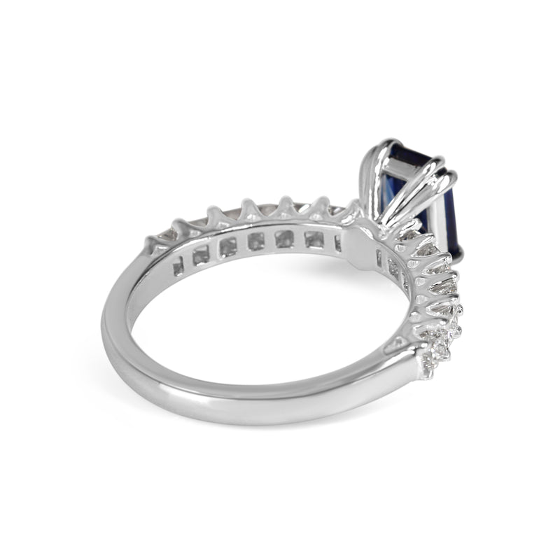 18ct White Gold Radiant Cut Sapphire and Princess Cut Diamond Solitaire Ring