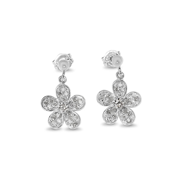 18ct White Gold Flower Drop Diamond Earrings