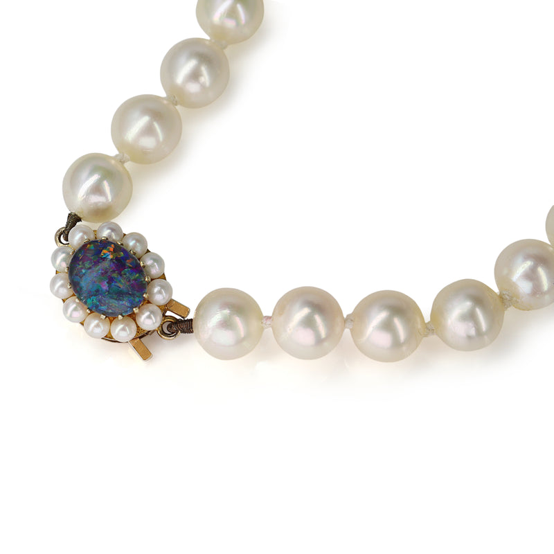 9ct Yellow Gold Triplet Opal and 8mm+ Pearl Strand Necklace