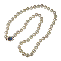 9ct Yellow Gold Triplet Opal and 8mm+ Pearl Strand Necklace