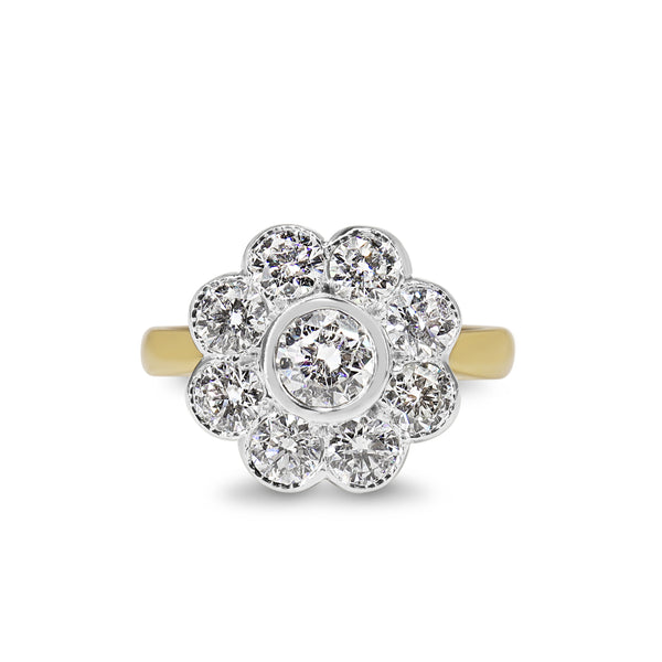 18ct Yellow and White Gold Daisy Diamond Ring