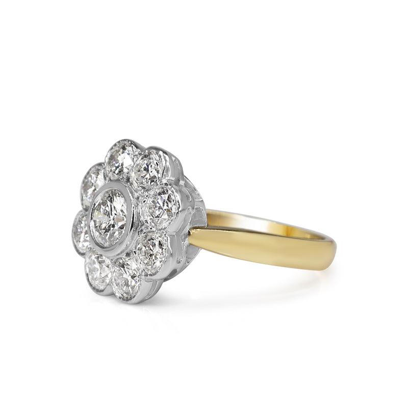 18ct Yellow and White Gold Daisy Diamond Ring