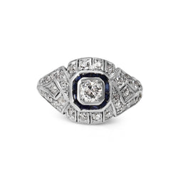 Platinum Art Deco Sapphire and Old Cut Diamond Ring