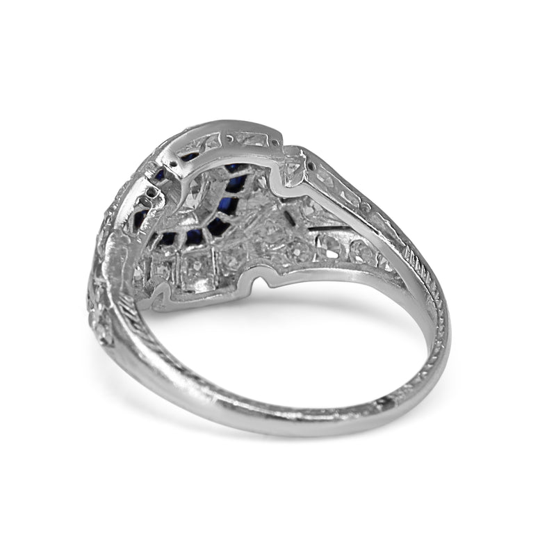 Platinum Art Deco Sapphire and Old Cut Diamond Ring