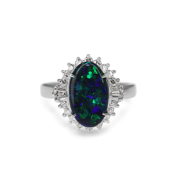 Platinum Opal and Diamond Vintage Ballerina Style Ring