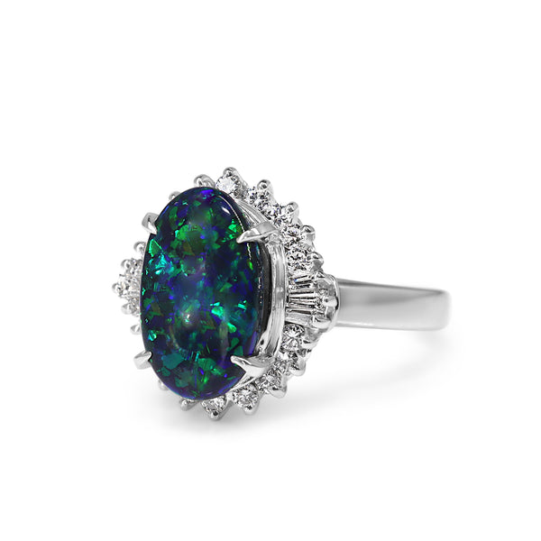 Platinum Opal and Diamond Vintage Ballerina Style Ring