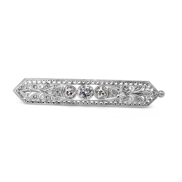 18ct White Gold Art Deco Old Cut Diamond Brooch