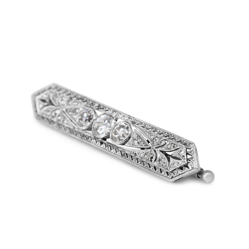 18ct White Gold Art Deco Old Cut Diamond Brooch