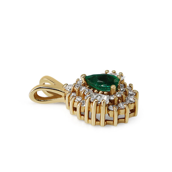 14ct Yellow Gold Emerald and Diamond Pear Shaped Pendant