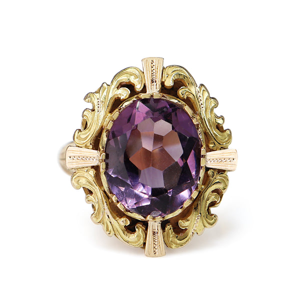 18ct Yellow Gold Amethyst Vintage Cocktail Ring