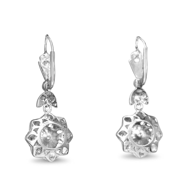 Palladium Cultured Pearl and Rose Cut Diamond Art Deco Earrings