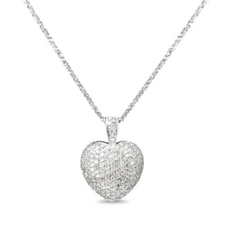 14ct White Gold Pavé Heart Diamond Necklace